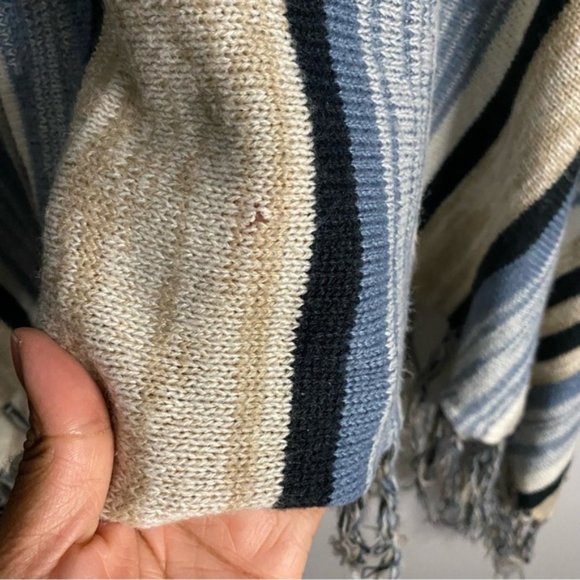 Majora Women's Tan/Blue Striped Open Front Fringed Knit Cardigan - Picture 10 of 10